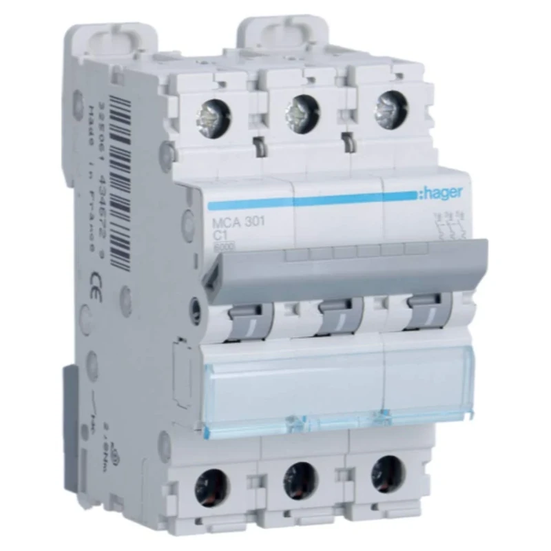 Hager M Series - Automatic magnetothermal -m Curve-c 6ka 3-Pole 1a
