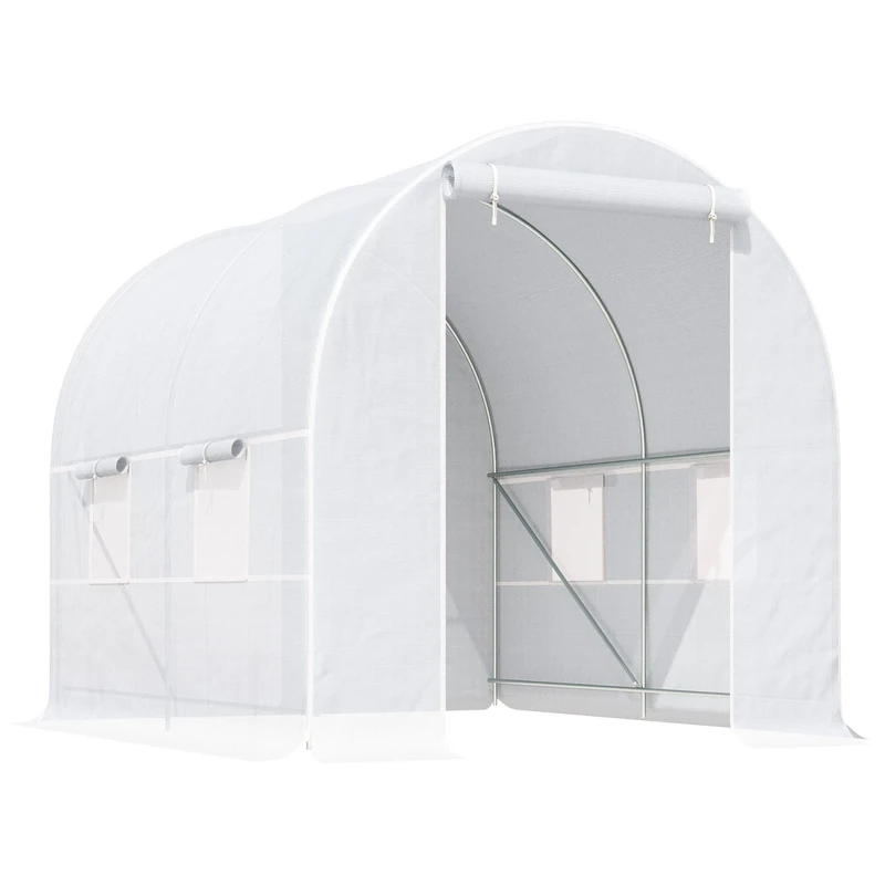 Outsunny 2.5 x 2 x 2 m Polytunnel Greenhouse, Walk-in Green House for Garden with Mesh Windows, Galvanised Steel Frame, White
