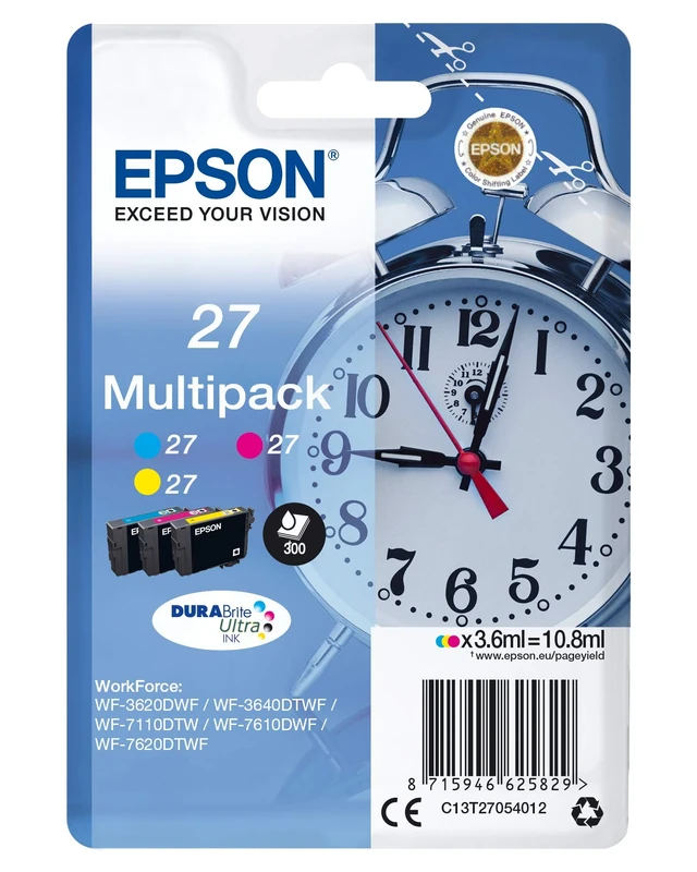 EPSON T270540 3 PACK Alarm Clocks Ink Cartridge for WF-3620DWF Series, Yellow/Magenta/Cyan
