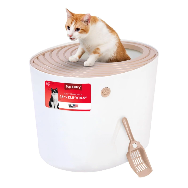 IRIS USA Large Round Top Entry Cat Litter Box with Scoop - Image 1