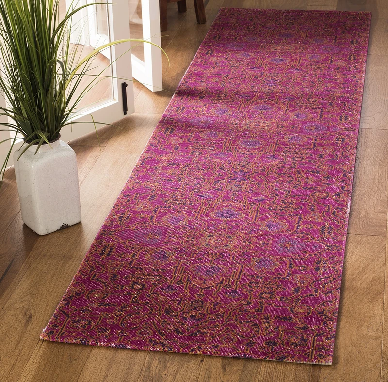Safavieh Vintage Inspired Indoor Woven Runner Area Rug, Artisan Collection, ATN339, in Fuchisa, 66 X 244 cm for Living Room, Bedroom or Any Indoor Space