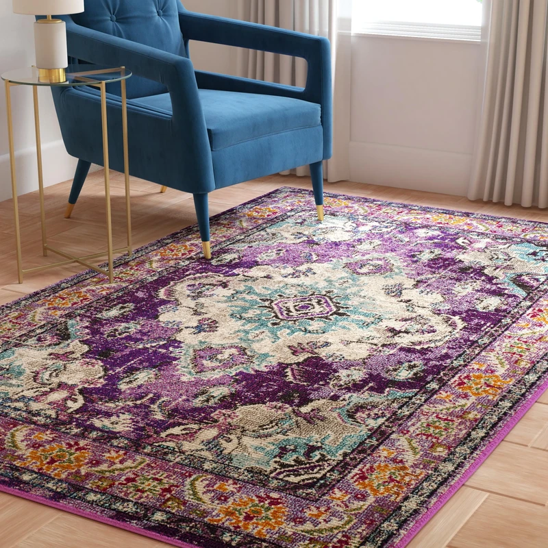 Safavieh Boho Chic Indoor Woven Rectangle Area Rug, Monaco Collection, MNC243, in Violet / Light Blue, 201 X 279 cm for Living Room, Bedroom or Any Indoor Space