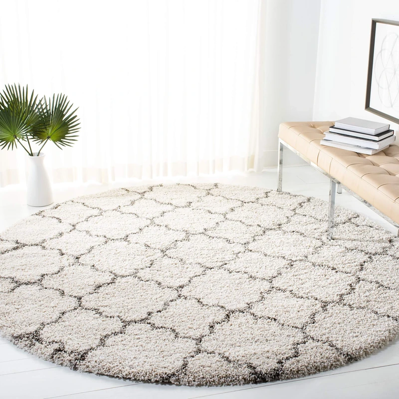 Safavieh Alfombra Pelo Largo Coco, Color Marfil y Gris. 91 x 152 x 5 cm, Polipropileno, Ivory and Grey Area, 5' in Diameter