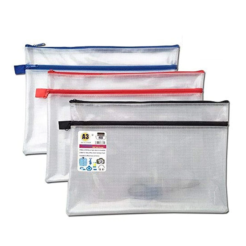 12 x A3+ Twin Pocket Tuff Bag School Waterproof Storage Strong Pencil Pen Case Zip Wallet (460x 350mm) by ARK - Image 1