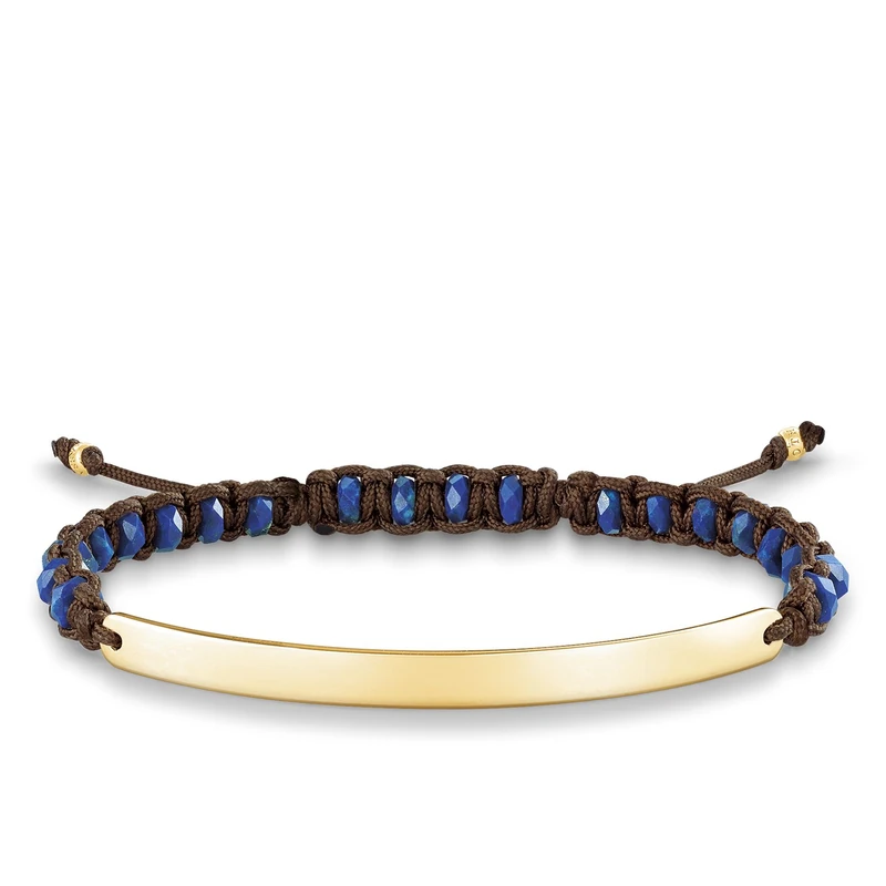 Thomas Sabo Women-Bracelet Love Bridge 925 Sterling Silver 18k yellow gold plating Nylon simulated lapis lazuli blue Length from 14.5 to 21 cm Bridge 5 cm LBA0056-892-32-L21v