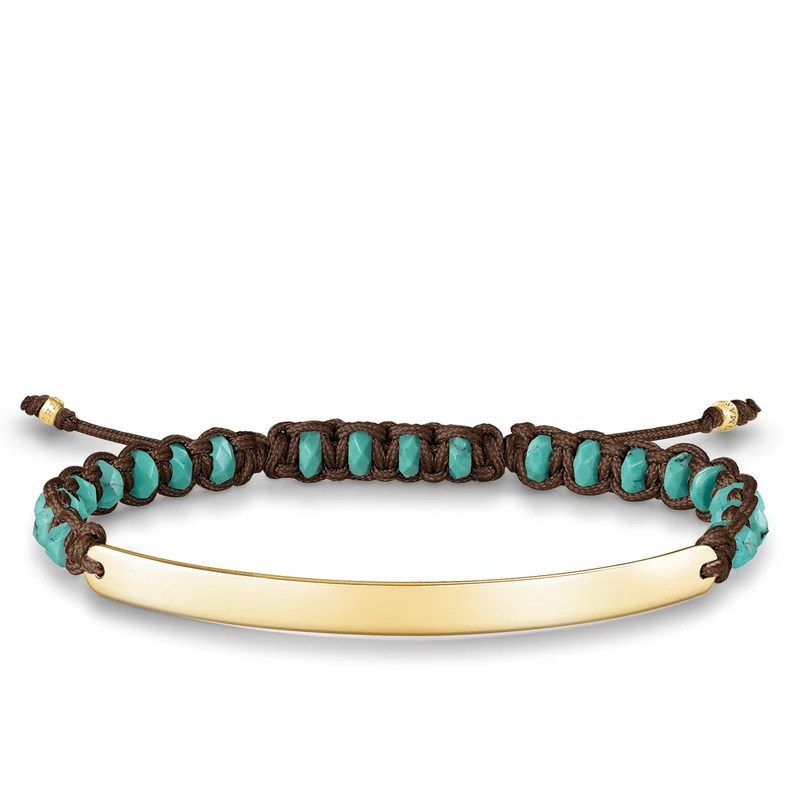 Thomas Sabo Women-Bracelet Love Bridge 925 Sterling Silver 18k yellow gold plating Nylon simulated turquoise Length from 14.5 to 21 cm Bridge 5 cm LBA0056-896-17-L21v