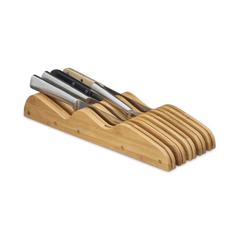 Relaxdays , flat, HxWxD 40 x 12 x 5 cm, natural knife block drawer, lying, bamboo, for 9 knives, HBT 40 x 12 x 5 cm, drawer insert