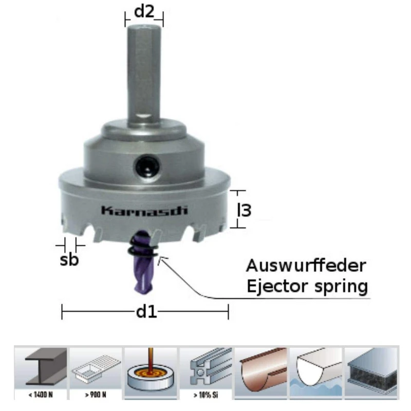 Karnasch KARNASCH Jigsaw with Hard Metal, 48mm Diámetro, 12mm Longitud de Corte, 10mm Diámetro del Vástago, 2.2mm Ancho de Corte, 10 Dientes, 1