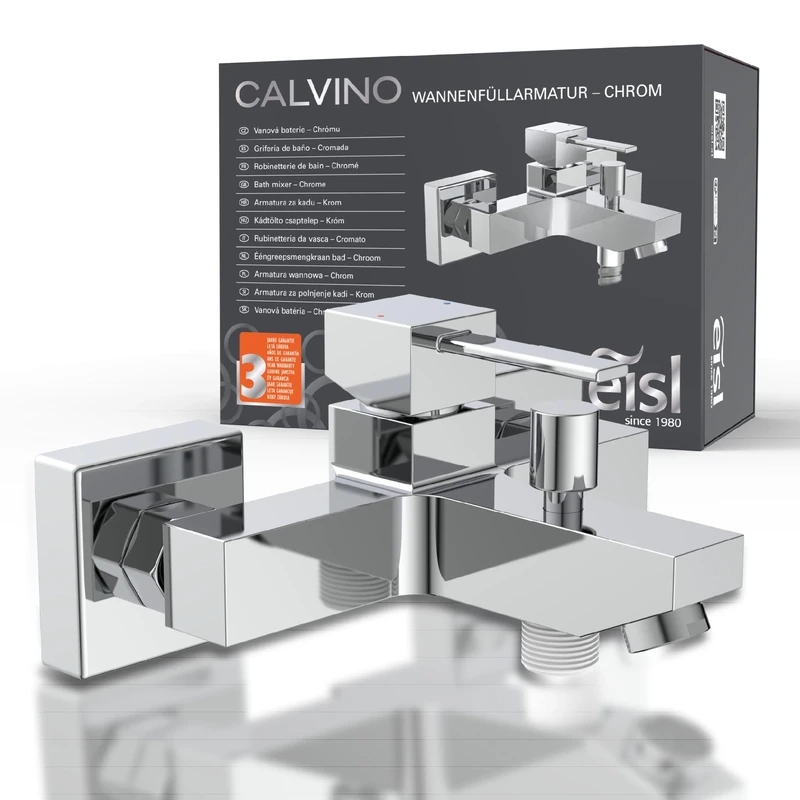 EISL NI023THI Square Bath Mixer Tap, Angled Single Lever Bath Filler Mixer Tap with Diverter Tap for Bath Calvino_Chrome 4cm