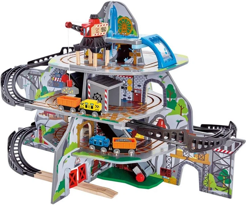 Hape Mighty Mountain Mine | Multi-Coloured 32-Piece Wooden Pretend Play Railway Set | Train Toy for Kids