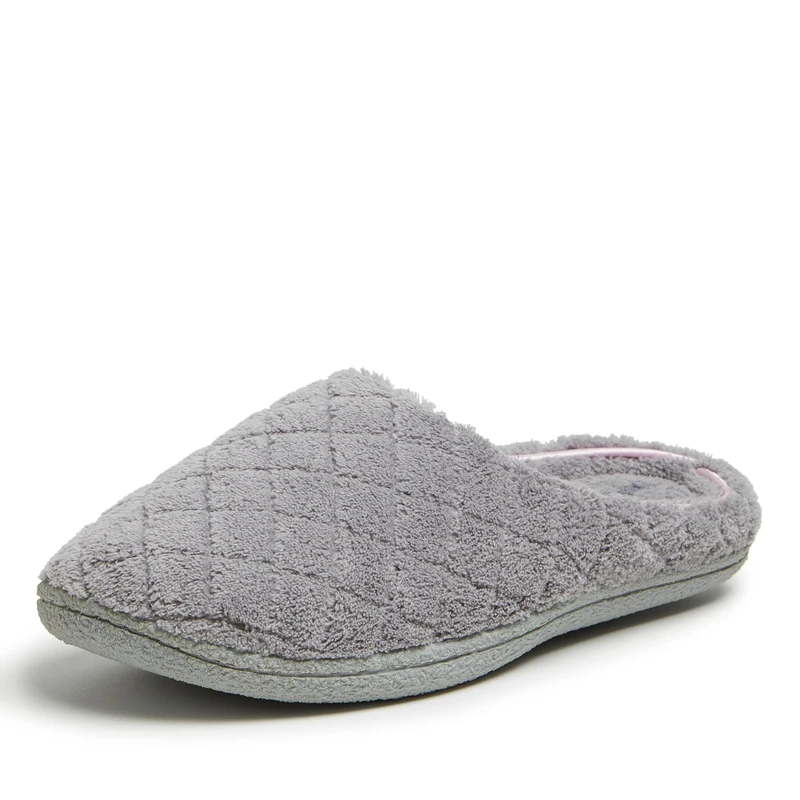 Dearfoams Women's Leslie Quilted Terry Clog Slippers, Mid-Grey, Small
