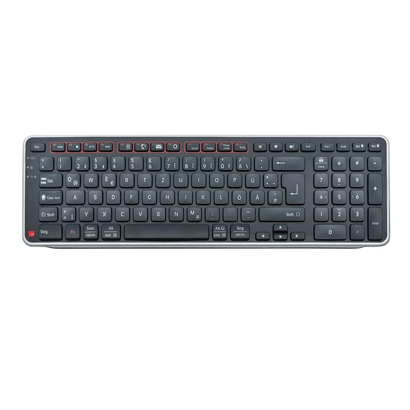 Contour Balance Keyboard | Bluetooth Keyboard Wireless with USB Dongle | QWERTZ Layout | Super Flat Wireless Keyboard | Number Pad + Media Keys | For Home and Work | For Windows and Mac