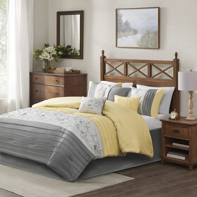 Madison Park Bedding Set and Window Curtain, Polyester, Yellow, Cal King(104"x92") - Image 1