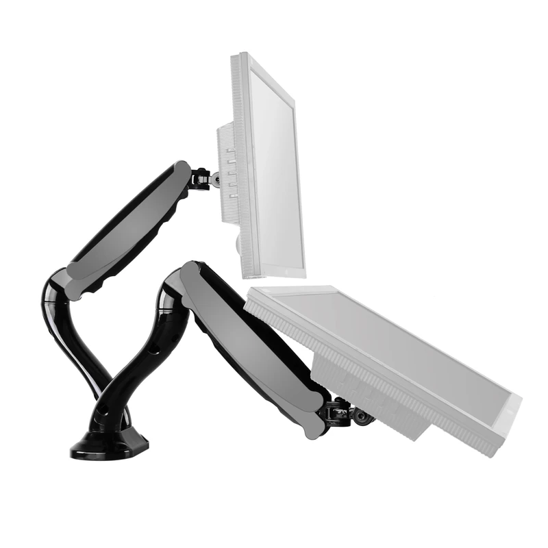 RICOO Dual Monitor Stand Tilt TS6611 Swivel 13-27 Inch VESA 75x75 100x100 Double Arm Mounting System LED LCD Screen Desk Mount Black