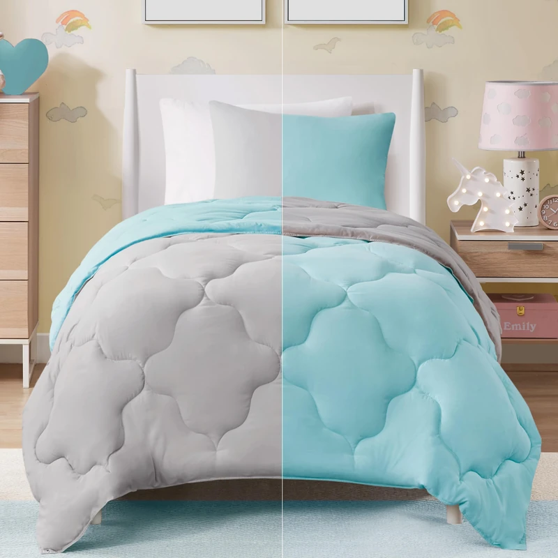Comfort Spaces Lightweight All Season Down Alternative Cozy Bedding, Sham, fabric, Aqua/Light Gray, Twin/Twin XL - Image 1