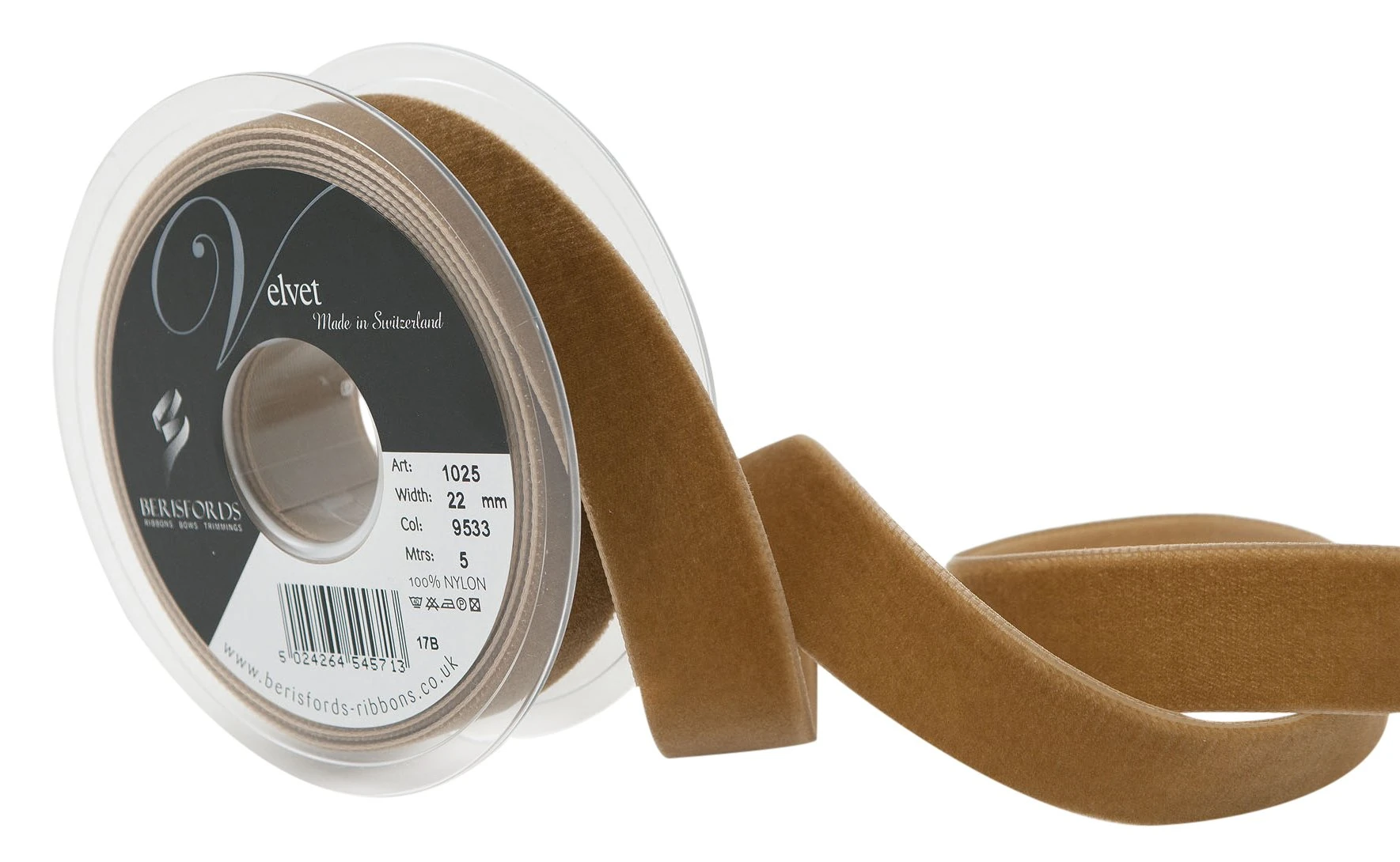 Berisfords Velvet Ribbon, Nuss, 10.2 x 3 x 10.2 cm