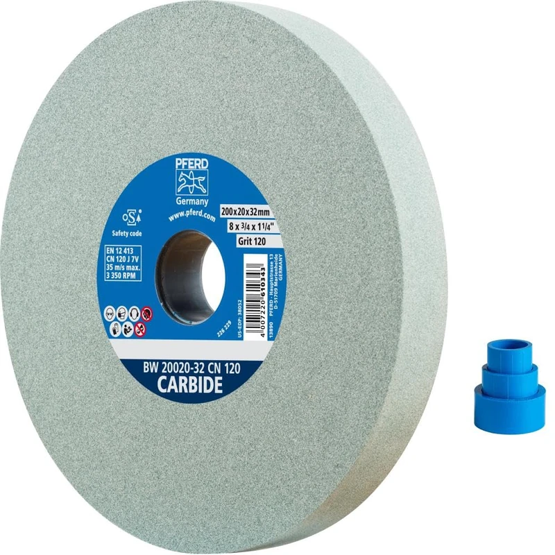PFERD Sanding Disc 200 x 20 x 32 mm, Carbide, Grain Size 120, Silicon Carbide, 39008439 - Sanding Disc for Working Hard Materials with Integrated Reducing Sleeves (25/20/16 mm)