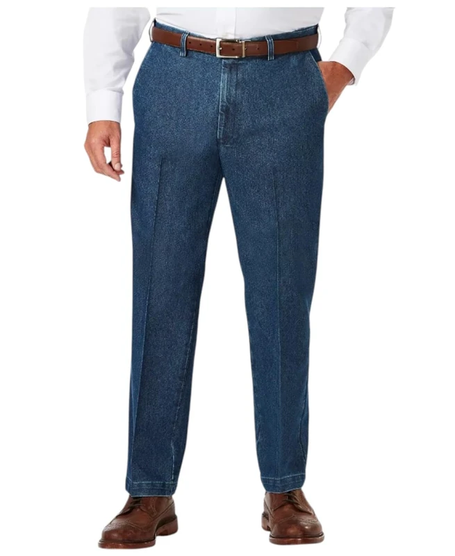 Haggar Men's Casual Classic Fit Denim Trouser Pant-Regular and Big & Tall Sizes, Medium Blue Wash, 44W x 30L