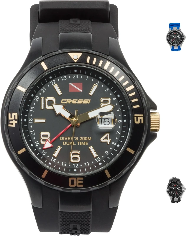 Cressi Unisex Traveller Dual Time Dive Watch, Black/Gold