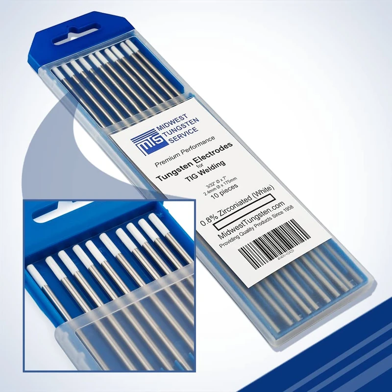 TIG Welding Tungsten Electrodes 0.8% Zirconiated 3/32" x 7" (White, WZ8) 10-Pack