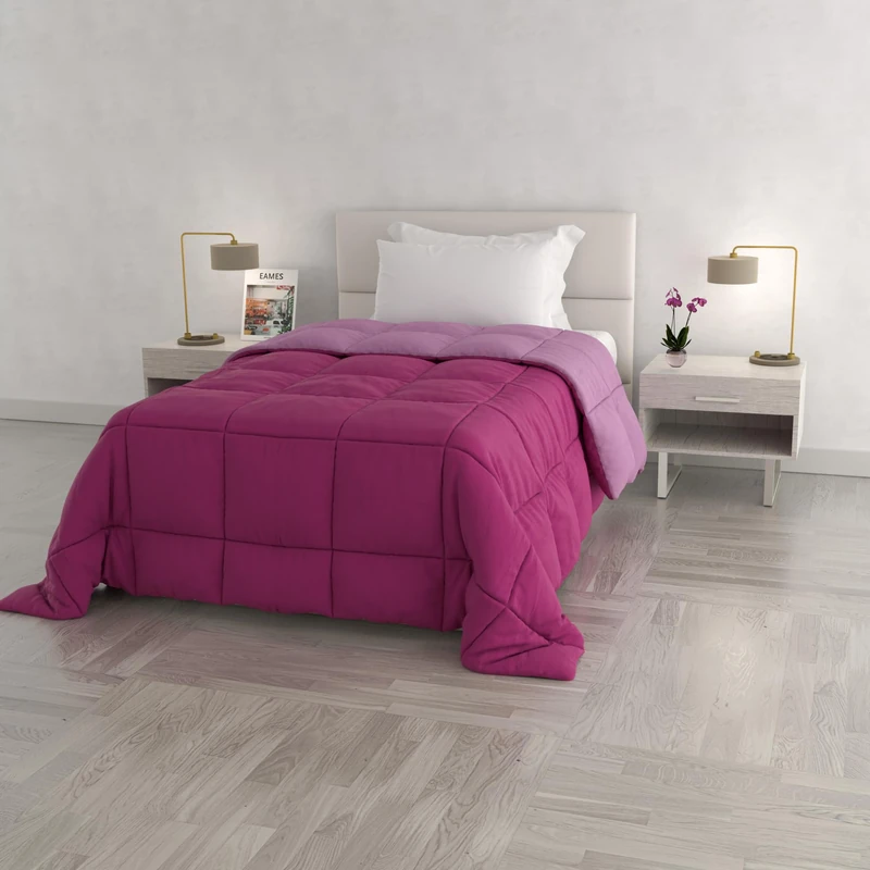 Italian Bed Linen Winter Quilt Elegant,220 x 260 cm,Lilac/Fuchsia