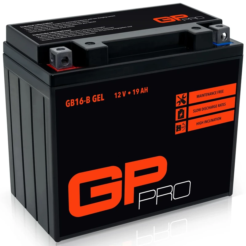 GP-PRO GB16-B 12V 17Ah GEL Starter Battery (compatible with YB16-B / 51912) (Maintenance-free/Sealed) Motorcycle Accumulator for e.g. Harley Davidson