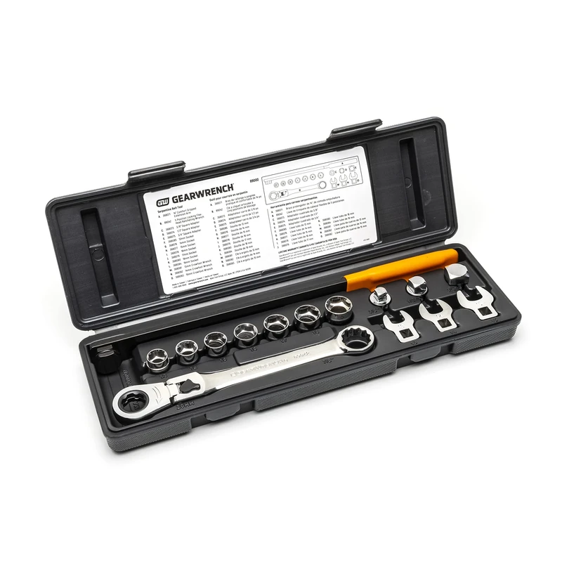 GEARWRENCH 15 Pc. Serpentine Belt Tool Set with Locking Flex Head Ratcheting Wrench - 89000 , Black