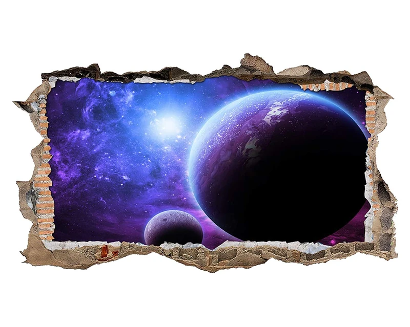 W115 Earth Space Moon Planets Purple Wall Decal Poster 3D Art Stickers Vinyl RooKids Bedroom Baby Nursery Cool Livingroom Hall Boys Girls (HUGE (100x175cm))