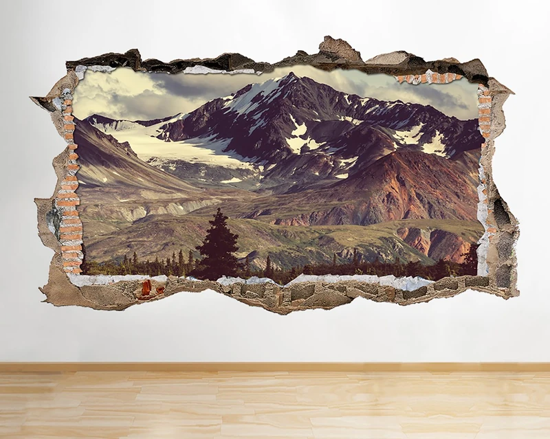 S480 Mountains Nepal Tree Hillside Smashed Wall Decal 3D Art Stickers Vinyl RoomKids Bedroom Baby Nursery Cool Livingroom Hall Boys Girls (HUGE (100x175cm))