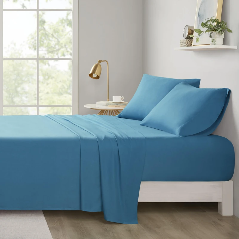 Intelligent Design Microfiber Wrinkle Resistant, Soft Sheets with 12" Pocket Modern, All Season, Cozy Bedding-Set, Matching Pillow Case, King, Teal