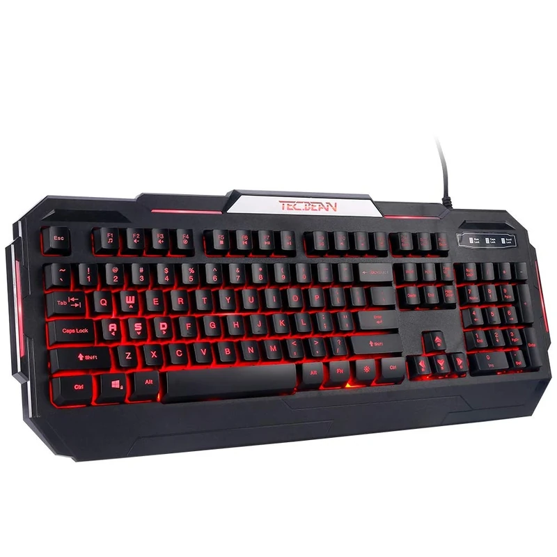 TEC.BEAN USB Wired Office Gaming Keyboard, 7 Colour LED Backlight, Mechanical Feel for Laptops, PCs and Computers, Compatible with Windows XP/7/10 & Macs, UK Layout