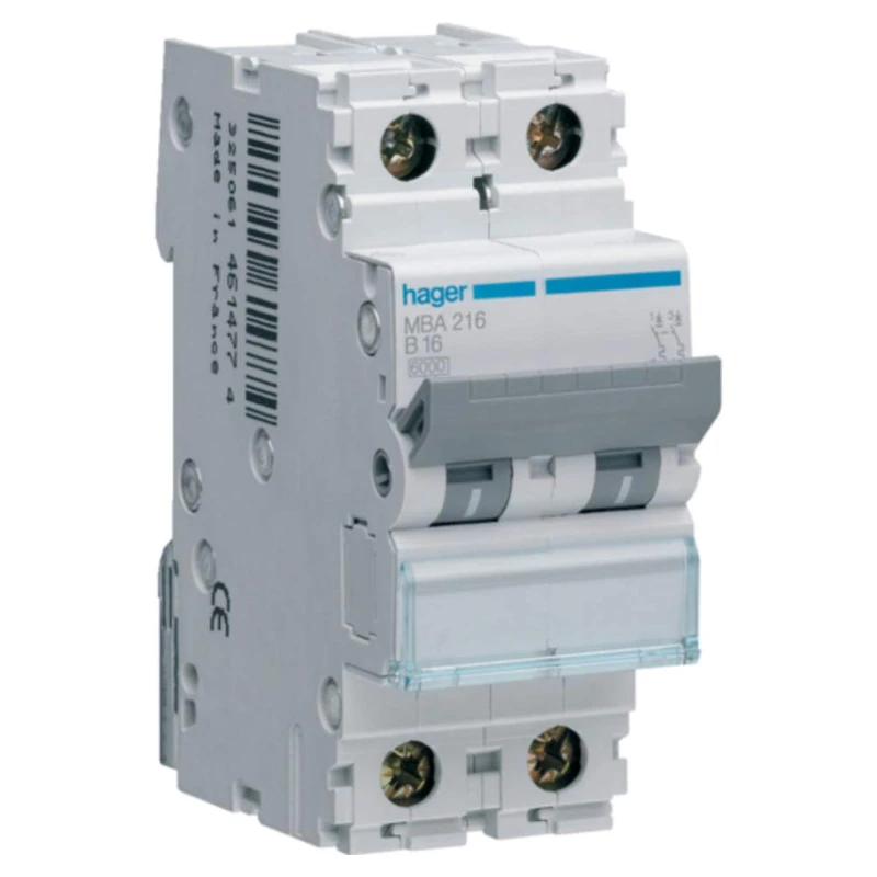 Hager M Series - Automatic Magnetic Thermal -M Curve-B 6ka 2 Poles 16a
