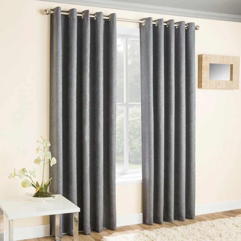Enhanced Living Vogue Grey Silver 90 x 108 inch (229x274cm) Eyelet Thermal Noise Reducing Dim Out Curtains for Bedroom and Living Room