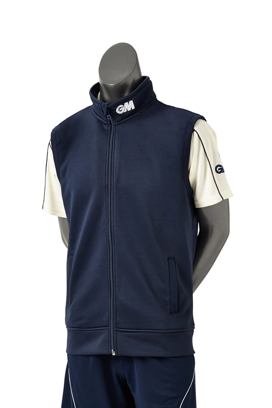 Gunn & Moore GM | Mens Cricket Performance Training Gilet | 100 Percent Polyester Jersey Anti-Pill Fleece | Elasticated Waist | GM Logo to Collar | Navy Blue | Medium - 38-40" Chest