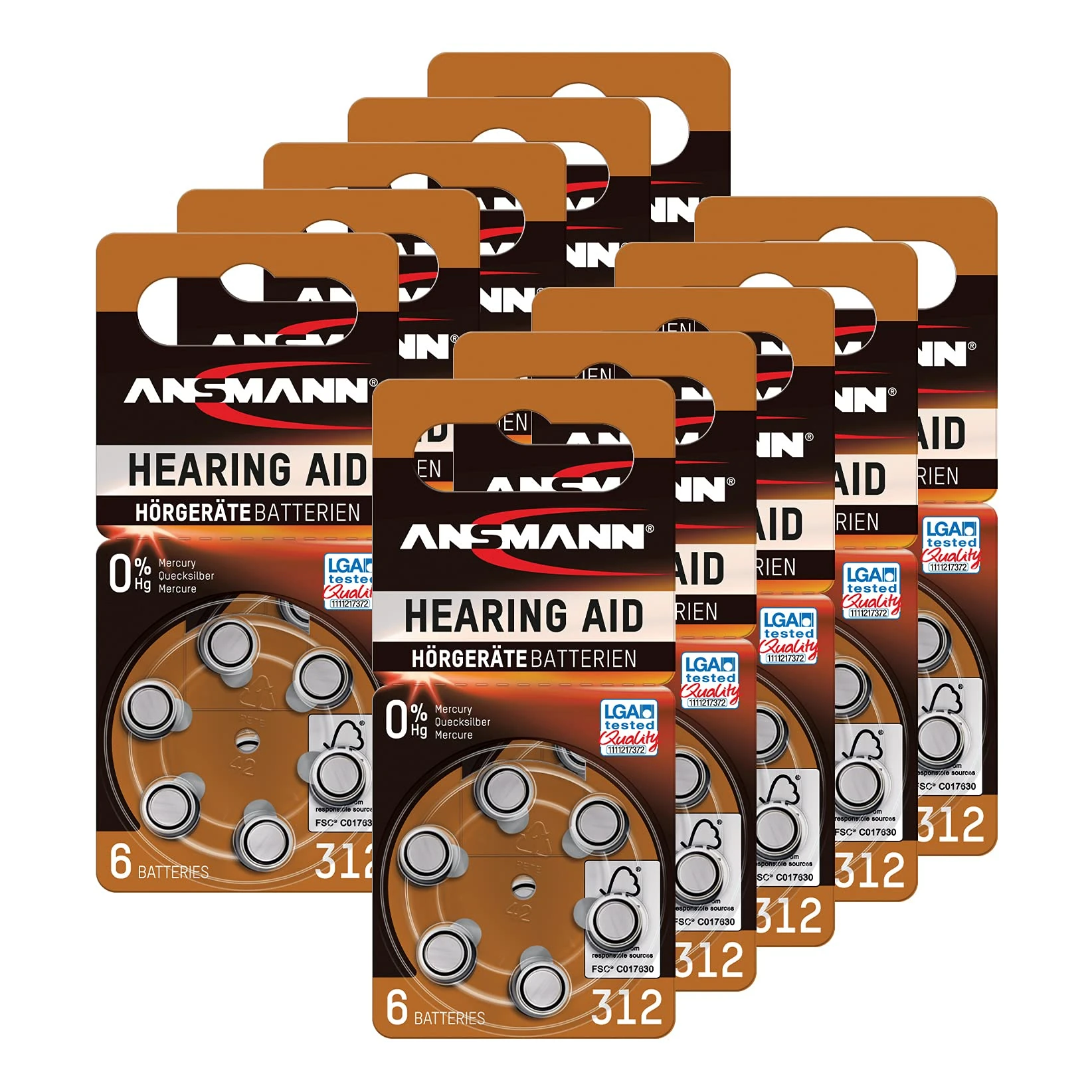 ANSMANN Hearing Aid Batteries [Pack of 60] Size 312 Brown Zinc Air Hearing-Aid Suitable For Hearing Aids, Hearing Aids Sound Amplifier - 1.45V Mercury Free