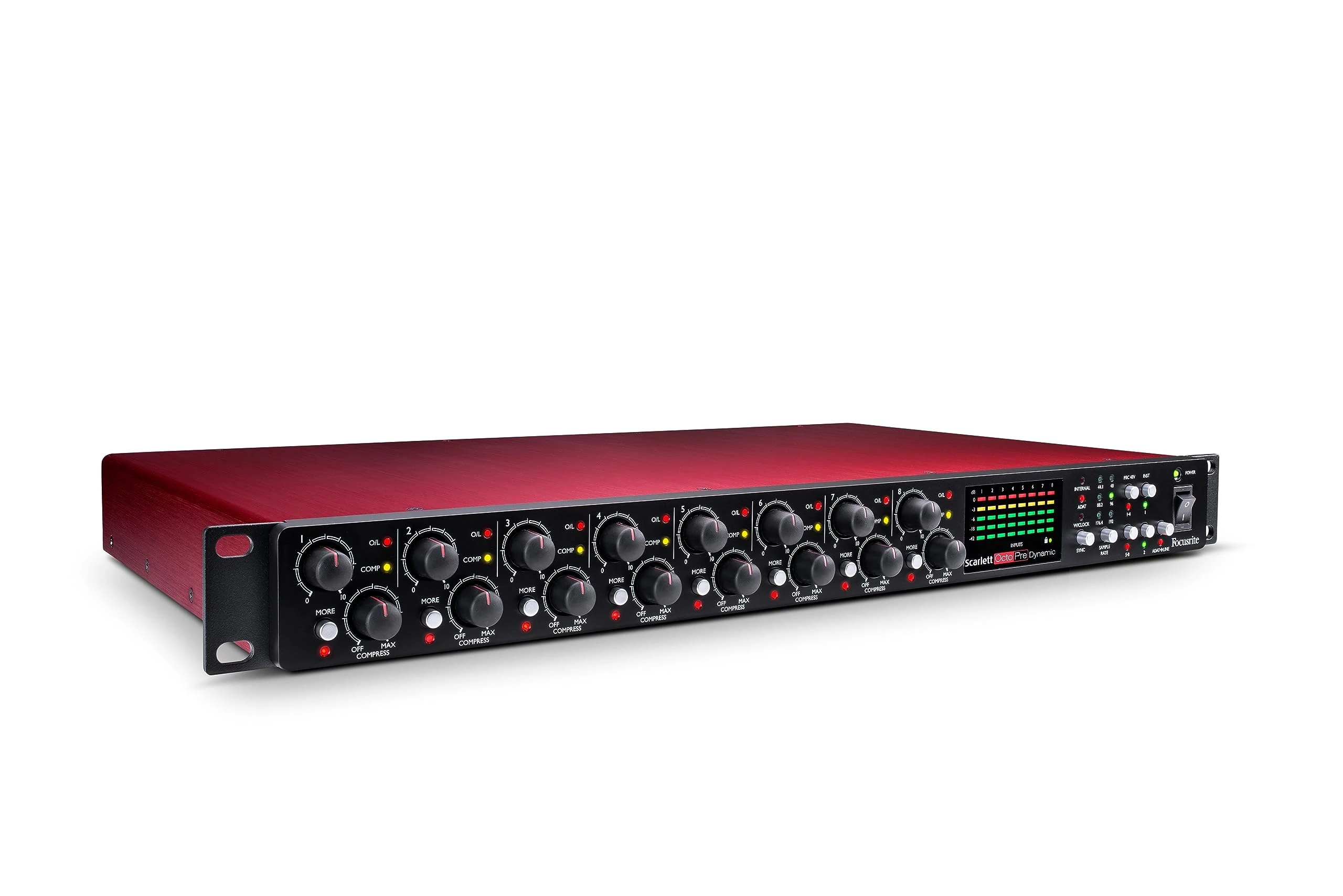 Focusrite Scarlett OctoPre Dynamic for Recording, Producing, and Live Music — Eight-channel Mic Pre With A-D/D-A Conversion and Analogue Compression