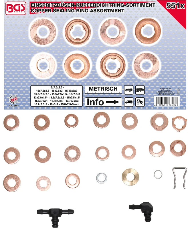 BGS 8107 | Injector Copper Ring Assortment | 551 pcs.