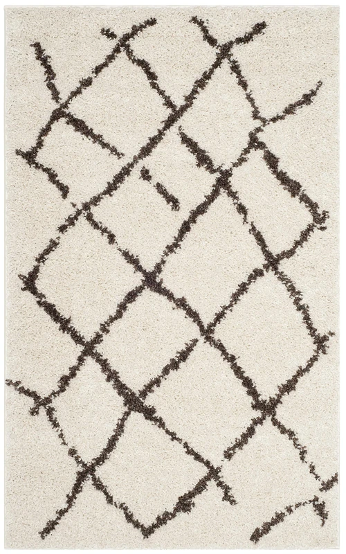 Safavieh Moroccan Shaggy Indoor Woven Rectangle Area Rug, Berber Shag Collection, BER162, in Creme / Brown, 91 X 152 cm for Living Room, Bedroom or Any Indoor Space