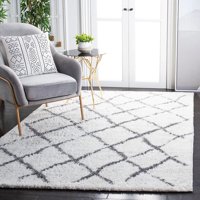 Safavieh Moroccan Shaggy Indoor Woven Rectangle Area Rug, Berber Shag Collection, BER162, in Cream / Light Grey, 122 X 183 cm for Living Room, Bedroom or Any Indoor Space