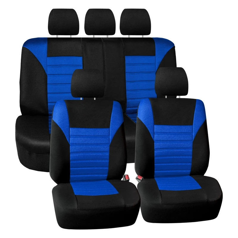 FH Group Car Seat Covers Full Set 3D Air Mesh - Universal Fit, Automotive Seat Covers,Low Back Seat Cover,Airbag Compatible,Split Bench Rear Seat,Washable Car Seat Cover for SUV,Sedan Blue