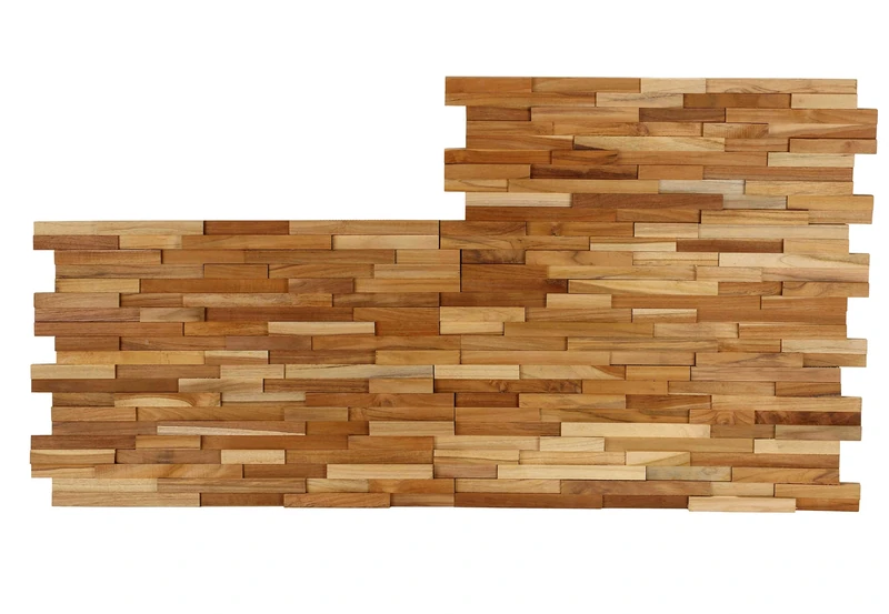 Bare Decor EZ-Wall 3D Mosaic Tile in Solid Teak Wood, Set of 10 Natural Finish Tiles
