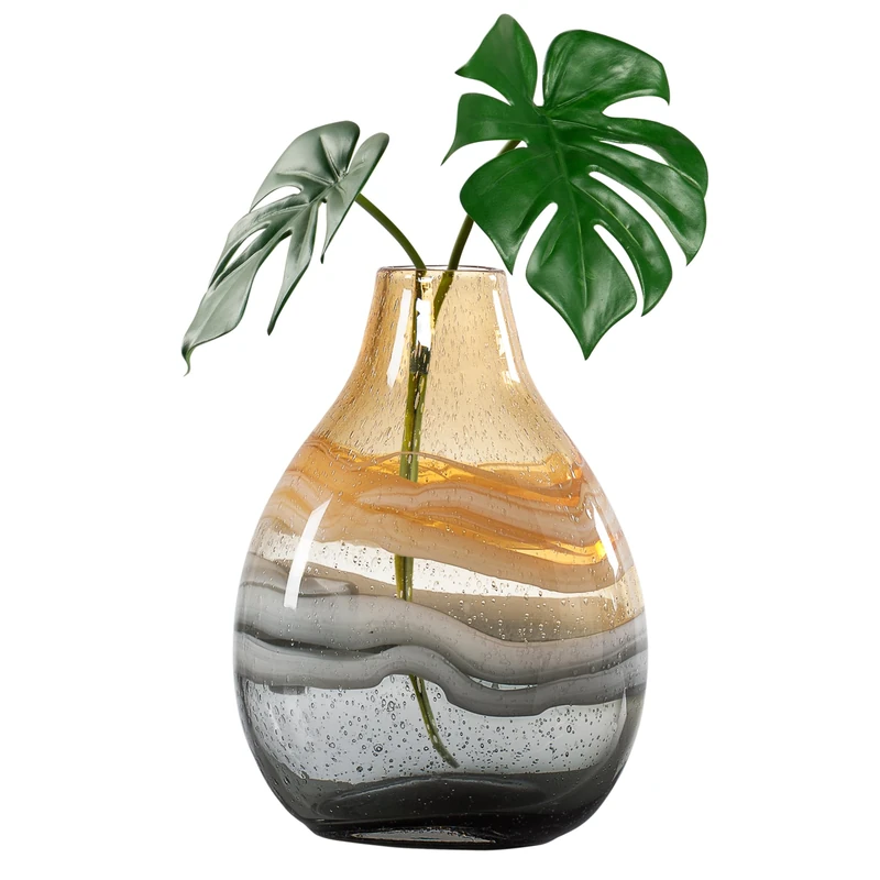 Torre & Tagus 902524B Andrea Swirl Glass Bulb Vase, Short, Amber