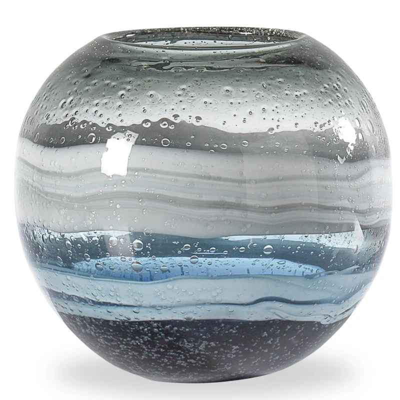 Torre & Tagus Andrea Handmade Swirl Glass Sphere Vase for Home Decor Living Room Centerpiece & Home Office, Blue