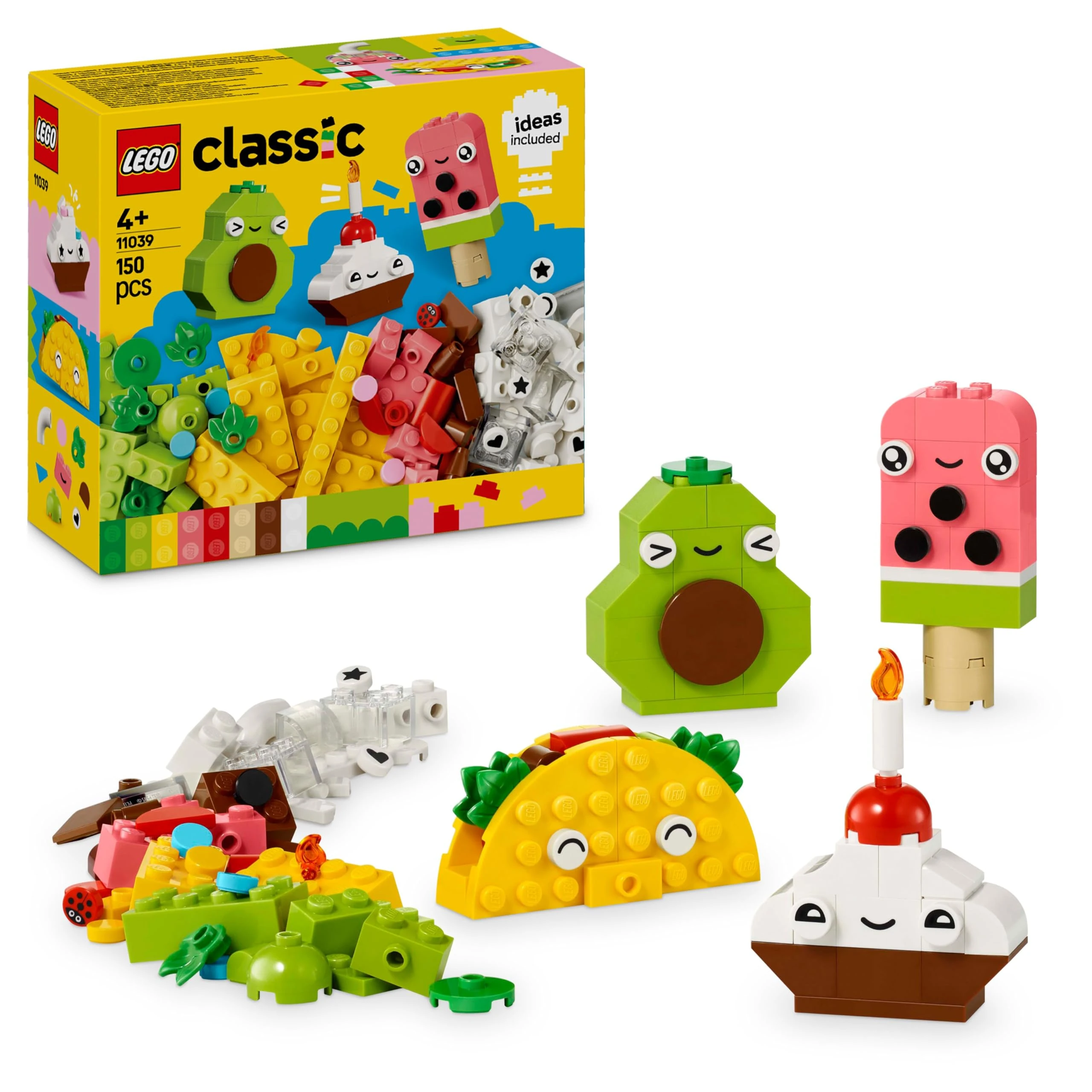 LEGO Classic Creative Food Friends Playset, Creative Role-Play Toy for Boys and Girls, Assorted Bricks to Build a Cupcake, Ice Cream, Avocado & Taco, Building Set for Kids Aged 4 and Over 11039