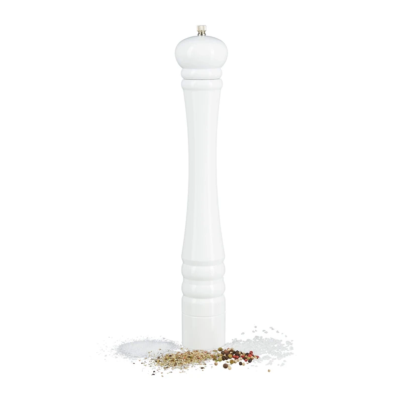 Relaxdays Wooden Pepper Mill, Ceramic Grinding Mechanism, Large, Size: 40 x 6 x 6 cm, Classic Design, White