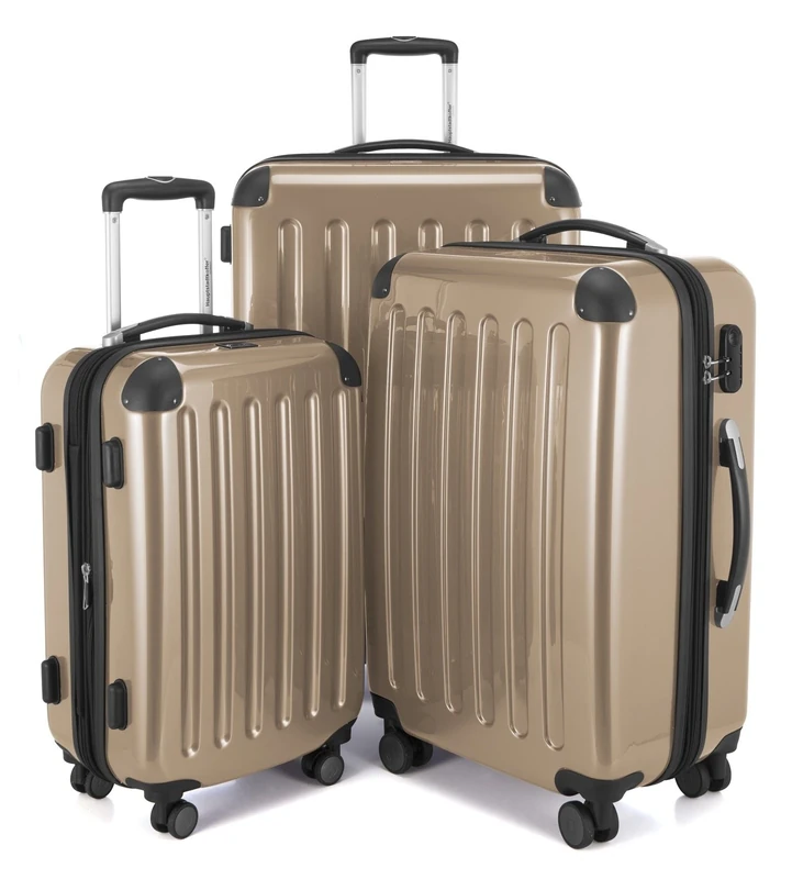 HAUPTSTADTKOFFER - Alex - Set of 3 Hard-Side Luggages Glossy Suitcase Hardside Spinner Trolley Expandable (20", 24" & 28"), Champagner