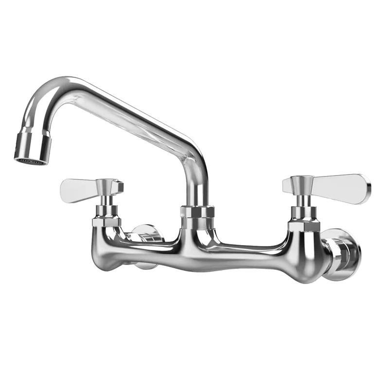 Kitchen Faucet Wall Mount with 8 Inch Swivel Spout 8" Center Commercial Sink 2-Handle NSF No Lead Faucet Mixer Tap Polish Chrome