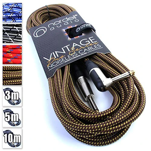Premium Braided Guitar Cable: 10m / 30ft Mono 1/4 inch Jack Lead for Bass, Electric, Keyboard, Amp etc.