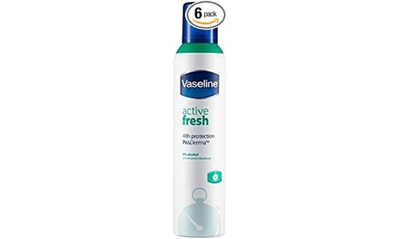 Vaseline Active Fresh Unisex Deodorant Body Spray with ProDerma technology for 48 hour wetness and odour protection 250 ml, Pack of 6
