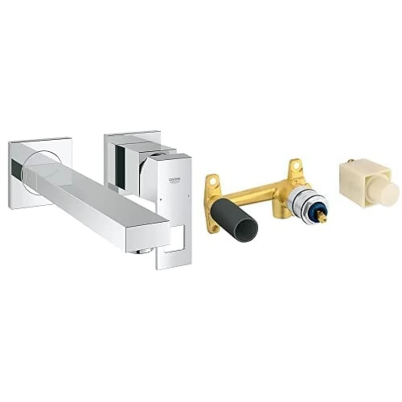 Grohe 23447000 Eurocube 2-Hole Washbasin Tap Fitting, Wall-Mounted + GROHE 23200000 | Single-Lever Concealed Body